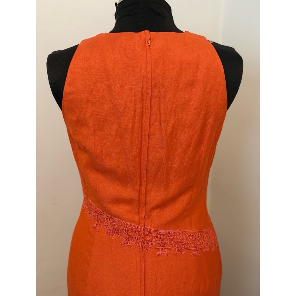 90’s Vintage ‘Donna Morgan’ Orange Linen Blend Sleeveless Sheath Maxi Dress - Picture 8 of 10